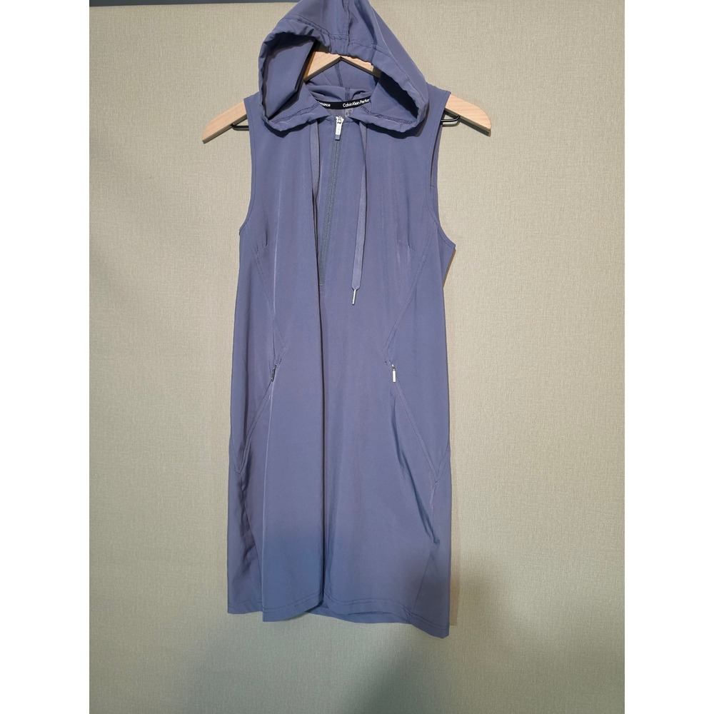 Calvin Klein Performance Blue Sleeveless Hoodie Dress Half Zip Mesh Back Small